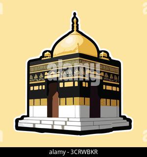 Mosquée illustration vectorielle autocollants avec Dôme d'or, calligraphie arabe, entrée voûtée, Art d'architecture religieuse Illustration de Vecteur