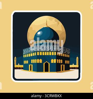 Mosquée illustration vectorielle autocollants avec Dôme d'or, calligraphie arabe, entrée voûtée, Art d'architecture religieuse Illustration de Vecteur