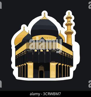 Mosquée illustration vectorielle autocollants avec Dôme d'or, calligraphie arabe, entrée voûtée, Art d'architecture religieuse Illustration de Vecteur