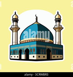 Mosquée illustration vectorielle autocollants avec Dôme d'or, calligraphie arabe, entrée voûtée, Art d'architecture religieuse Illustration de Vecteur