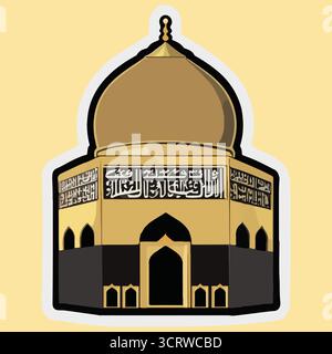 Mosquée illustration vectorielle autocollants avec Dôme d'or, calligraphie arabe, entrée voûtée, Art d'architecture religieuse Illustration de Vecteur