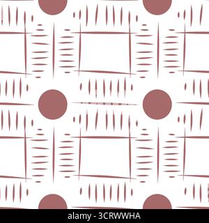 Un motif vectoriel géométrique minimaliste avec des cadres carrés répétitifs composés de lignes fines et de tirets verticaux, entrecoupés de e circulaire solide Illustration de Vecteur