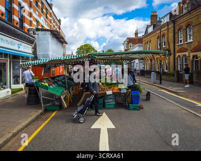 Londres, Angleterre, 27 août 2023, vue du marché de Wimbledon Village Banque D'Images