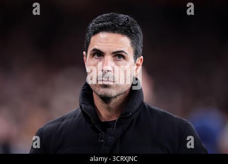 Dossier photo datée du 01/10/2025 du patron de l'Arsenal Mikel Arteta, qui prend en charge son 300ème match d'Arsenal samedi désespéré pour éviter un tour du chapeau de défaites à domicile par West Ham. Date d'émission : vendredi 3 octobre 2025. Banque D'Images
