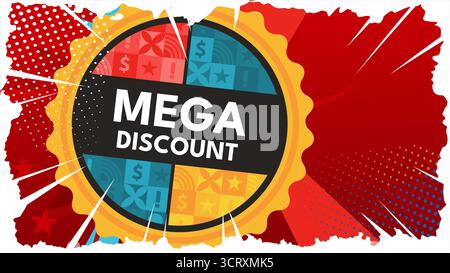 Mega discount rétro pop-art fond de bannière de style comique Illustration de Vecteur