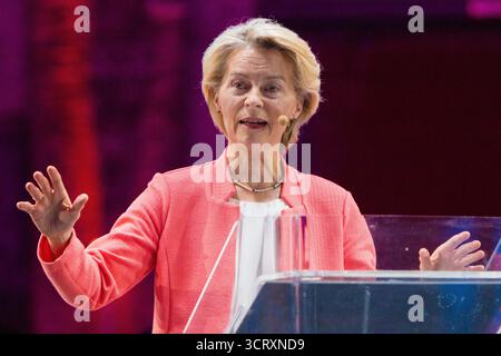 Turin, Italie. 3 octobre 2025. Ursula von der Leyen, présidente de la Commission européenne, s'exprime sur la scène de la semaine Tech italienne 2025 crédit : Marco Destefanis/Alamy Live News Banque D'Images