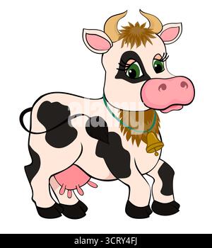 jolie vache de dessin animé isolée sur blanc Illustration de Vecteur