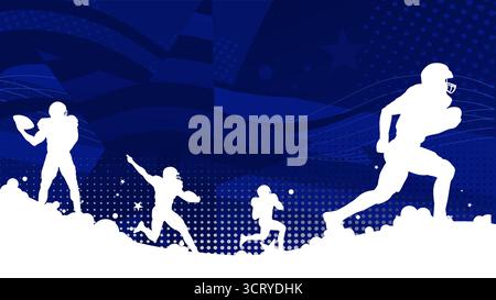 Silhouettes de joueurs de football américain sur un fond bleu dynamique Illustration de Vecteur