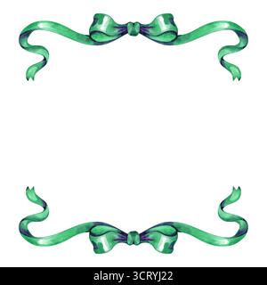 Bordure de style vintage ruban vert, illustration de cadre peint à la main Banque D'Images