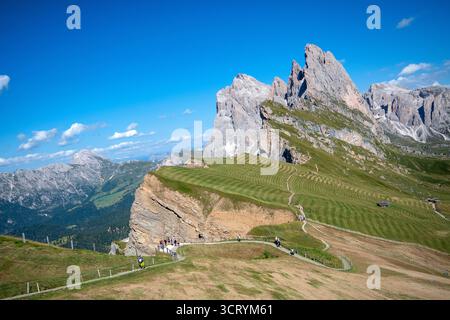 Chaîne de montagnes Odle vue de la montagne Seceda, Val Gardena, Trentin Haut-Adige, Italie Banque D'Images