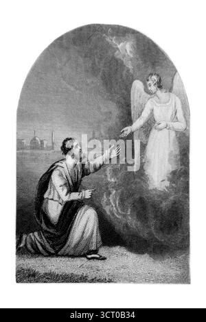 Illustration de Jacob avec l'Ange 'laisse-moi aller pour le jour de la rupture' et il dit 'il ne le laissera pas partir à moins que tu me bénis' Jacob a alors été donné Banque D'Images