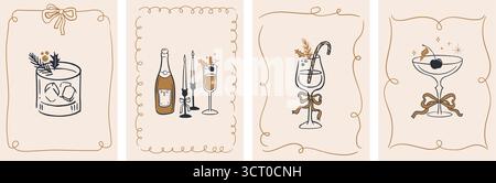 Cocktail de Noël invitations et affiches dessinées à la main Illustration de Vecteur