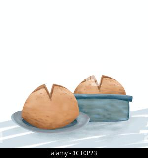 illustration style de dessin animé aquarelle de pain fait maison Banque D'Images