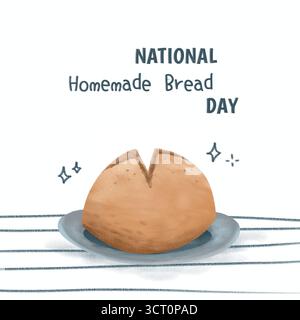 illustration style de dessin animé aquarelle de pain fait maison Banque D'Images