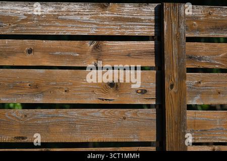 Panneaux de clôture en bois rustique dans un fond extérieur avec des planches altérées Banque D'Images
