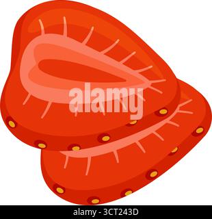 Fraise tranchée, séparée en plusieurs couches. tranches de fraises fraîches. Style plat dessiné à la main isolé sur fond transparent. pour autocollants, menus, applications, affiches, design. Illustration vectorielle Illustration de Vecteur
