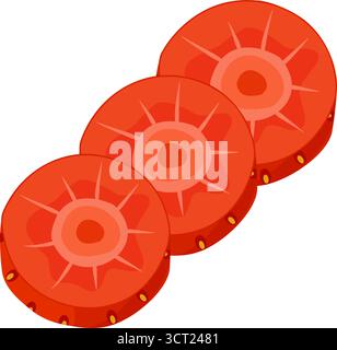 Fraise tranchée, séparée en plusieurs couches. tranches de fraises fraîches. Style plat dessiné à la main isolé sur fond transparent. pour autocollants, menus, applications, affiches, design. Illustration vectorielle Illustration de Vecteur