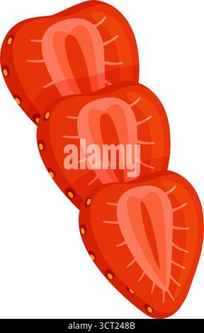 Fraise tranchée, séparée en plusieurs couches. tranches de fraises fraîches. Style plat dessiné à la main isolé sur fond transparent. pour autocollants, menus, applications, affiches, design. Illustration vectorielle Illustration de Vecteur