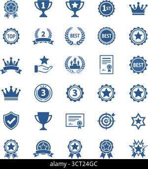 Ensemble d'icônes gagnantes de prix et de prix, récompense de trophée, signes de trophée de victoire représentant une récompense, réalisation de coupe de victoire, médaille gagnante - vecteur stock Illustration de Vecteur