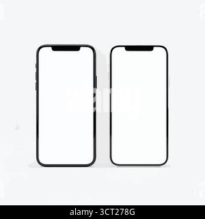 Apple iPhone 15 Pro & Pro Max Mockup - smartphone vue avant avec écran blanc vierge, modèles noir et blanc Illustration de Vecteur