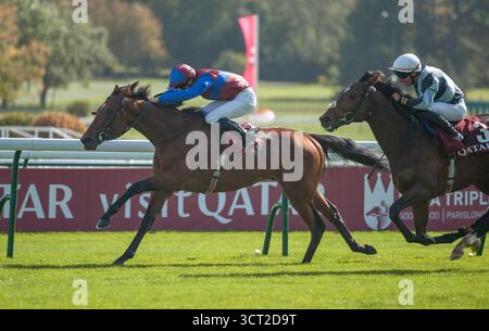 Paris, France. Samedi 4 octobre 2025. Tennessee Stud et Dylan Browne McMonagle remportent le Qatar Prix Chaudenay pour l'entraîneur Joseph O'Brien et les propriétaires Westerberg, Tabor, Magnier et Smith. Crédit JTW Equine images / Alamy Live News Banque D'Images