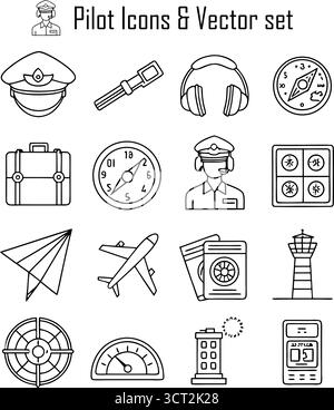 Pilote de ligne aérienne commerciale en uniforme debout en toute confiance dans un terminal d'aéroport avant un vol, concept de style de vie professionnel de l'aviation Illustration de Vecteur