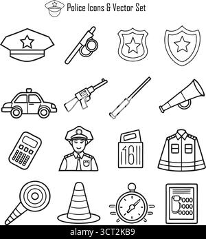 Policier en uniforme debout sur une rue de la ville assurant la sécurité publique, l'application de la loi et le concept de service de sécurité Illustration de Vecteur