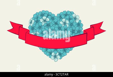 fleurs, en forme de coeur, ruban au premier plan Illustration de Vecteur