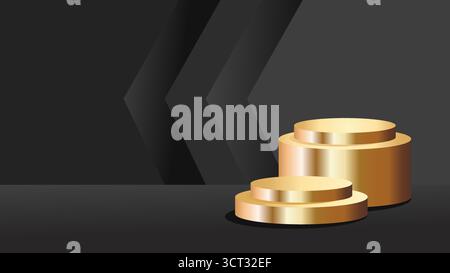 Podium de cylindre doré sur fond abstrait noir Illustration de Vecteur