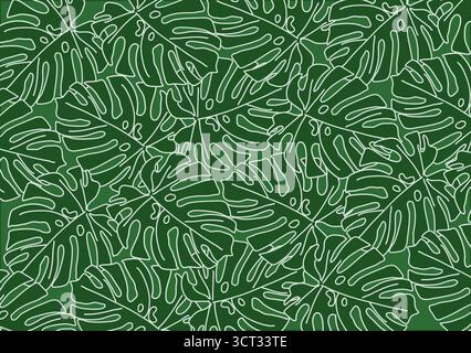 Modèle sans couture avec fond de feuilles de monstera vert Illustration de Vecteur