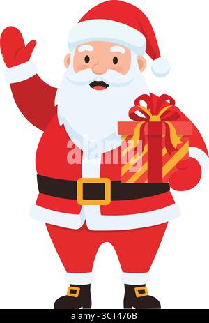 Illustration du père noël agitant et tenant un cadeau Illustration de Vecteur