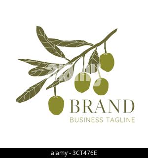 Logo de marque d'huile d'olive avec Green olives Branch Illustration de Vecteur