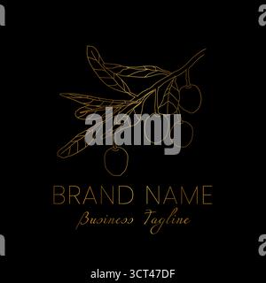 Olives Branch Elegant Gold et Black Thin logo pour Olive Oil Brand Illustration de Vecteur