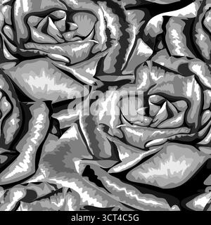 Beau fond monochrome noir et blanc sans couture avec des fleurs Illustration de Vecteur
