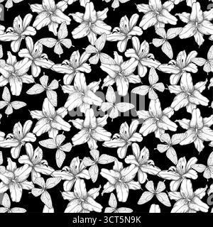 Beau motif sans couture avec des fleurs de lis et des papillons multicolores. Lignes de contour dessinées à la main. Illustration de Vecteur