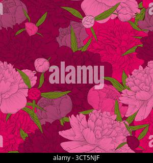 beau fond sans couture. pivoines roses avec des feuilles et des bourgeons verts. Parfait pour les cartes de voeux et les invitations du mariage, anniversaire, Saint-Valentin Illustration de Vecteur