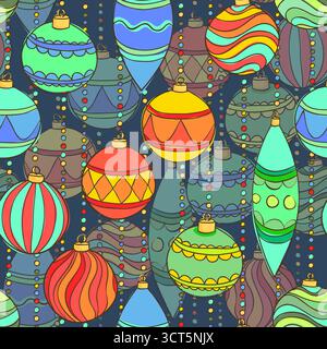 Beau fond sans couture avec des décorations et des boules de Noël suspendues Illustration de Vecteur