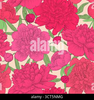 beau fond sans couture. pivoines roses avec des feuilles et des bourgeons verts. Parfait pour les cartes de voeux et les invitations du mariage, anniversaire, Saint-Valentin Illustration de Vecteur