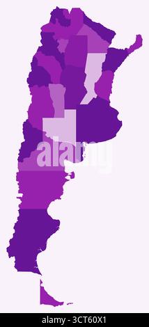 Carte de l'Argentine avec les régions. Juste une carte de frontière de pays simple avec les divisions régionales. Palette de couleurs violettes. Illustration de Vecteur