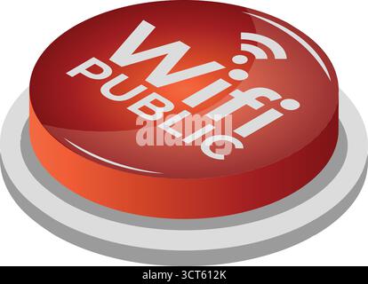 Icône du bouton 3D WiFi public – symbole de connexion Internet brillant pour les concepts de réseau et de technologie Illustration de Vecteur