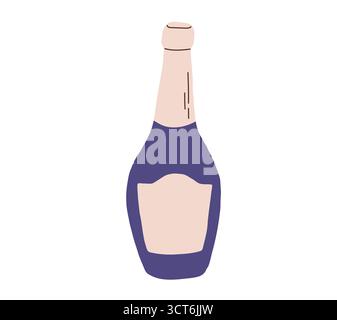 Illustration vectorielle de bouteille de vin de Cartoon Champaign. Boisson alcoolisée pour la célébration Noël, anniversaire, mariage Illustration de Vecteur