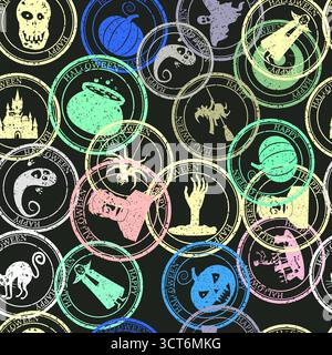 Motif sans couture Halloween vieux timbres-poste, vintage postal Illustration de Vecteur