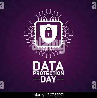 Affiche de la journée de protection des données – conception du circuit de protection des données pour la sensibilisation à la cybersécurité. Bannière vectorielle. Illustration de Vecteur