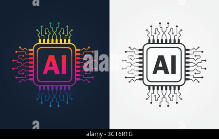 Icône de puce AI – conception de circuit dynamique et monochrome pour les graphismes et l'innovation technologiques Illustration de Vecteur