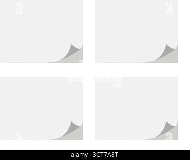 Autocollants en papier long carré avec bords arrondis adhésif, maquette en plastique arrondie isolée, coin arrondi réaliste en papier rond, étiquettes blanches, papier ro Illustration de Vecteur