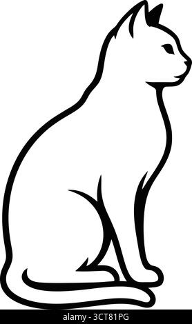 Cette élégante illustration au trait présente le profil d'un chat assis, mettant en valeur sa forme gracieuse et ses caractéristiques distinctes Illustration de Vecteur
