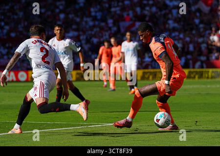Séville, Espagne. 5 octobre 2025. Marcus Rashford (FC Barcelone) lors du match de LaLiga entre Sevilla FC et FC Barcelone, à Sanchez Pizjuan. Crédit : Fernando Vazquez / Alamy Live News Banque D'Images