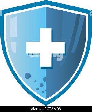 Bouclier métallique avec croix blanche, protection ou illustration du badge antivirus Illustration de Vecteur