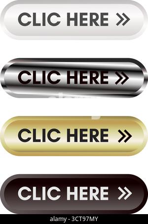cliquez ici ensemble de boutons avec des flèches illustration vectorielle Illustration de Vecteur