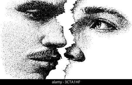 Illustration pointillée complexe d'un effet miroir cassé reflétant les faces. Illustration de Vecteur